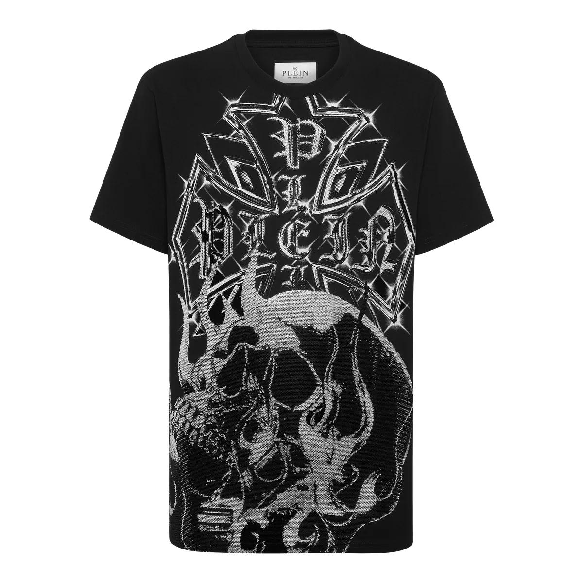 Totenkopf Grafik Strass T-Shirt