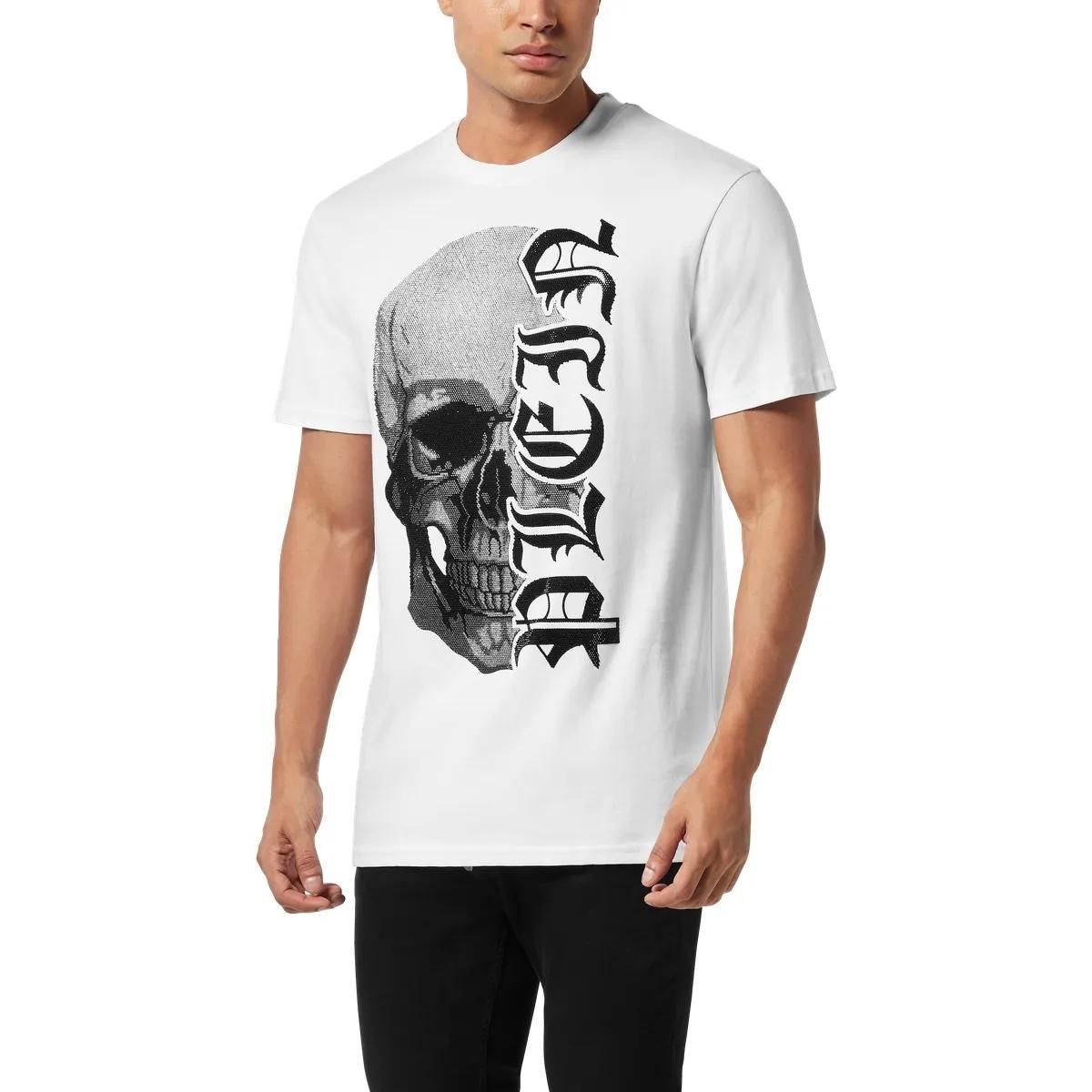 Gothic Totenkopf-Print Baumwoll T-Shirt