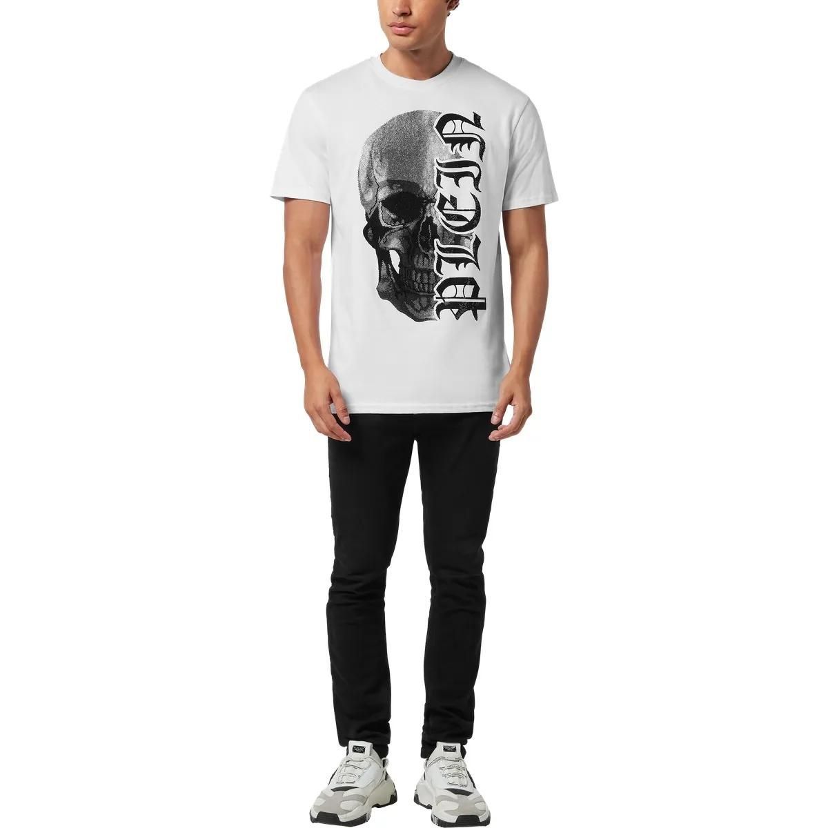 Gothic Totenkopf-Print Baumwoll T-Shirt
