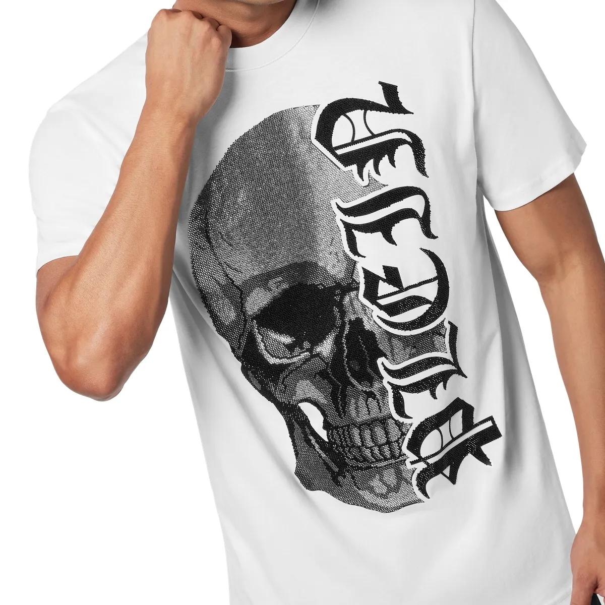 Gothic Totenkopf-Print Baumwoll T-Shirt