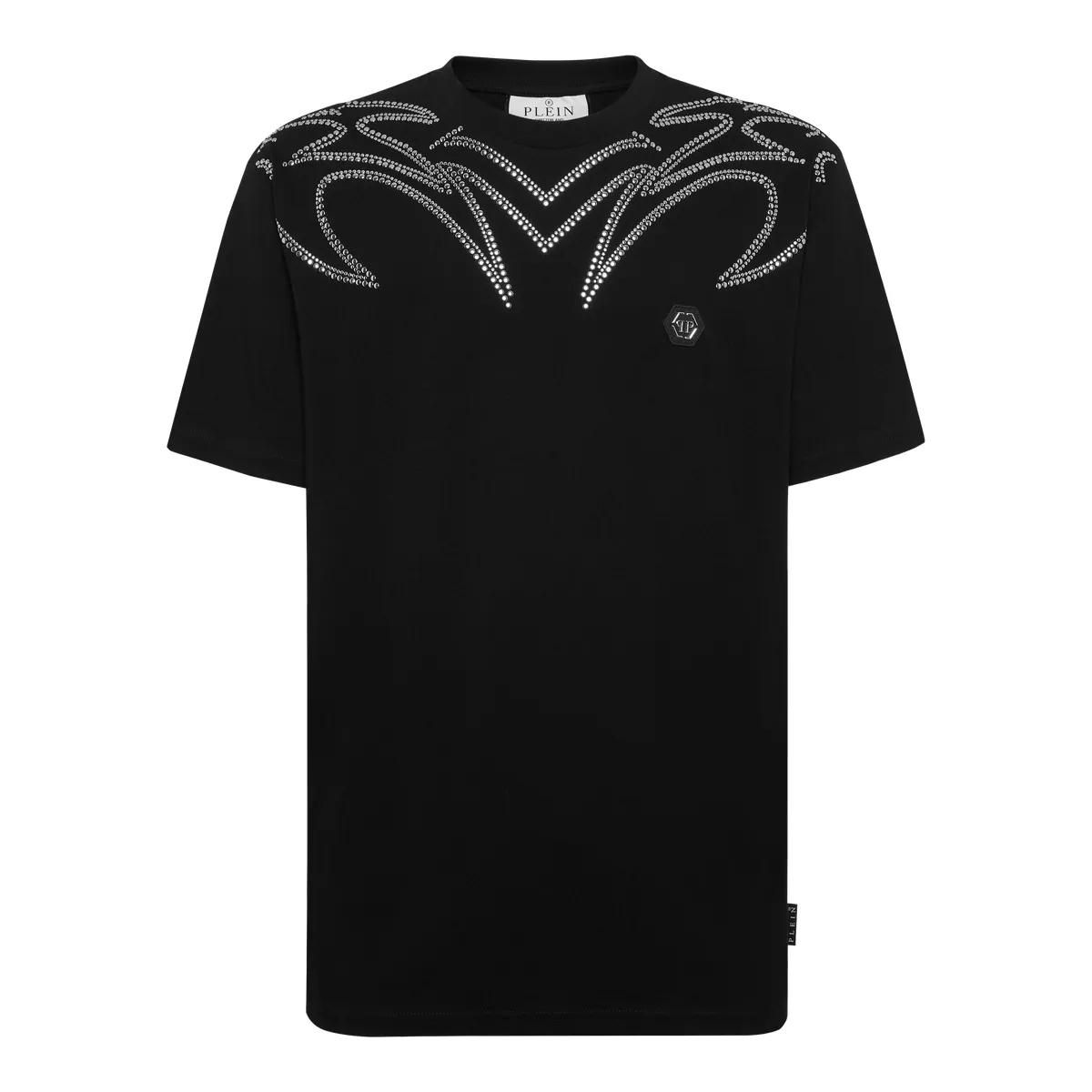 T-Shirt mit Rundhalsausschnitt und Nietenbesatz