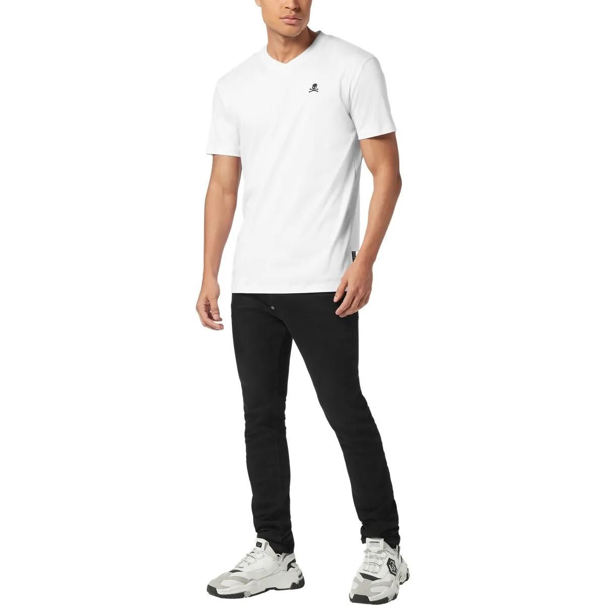 Minimalistisches Baumwoll-T-Shirt mit Totenkopfstickerei