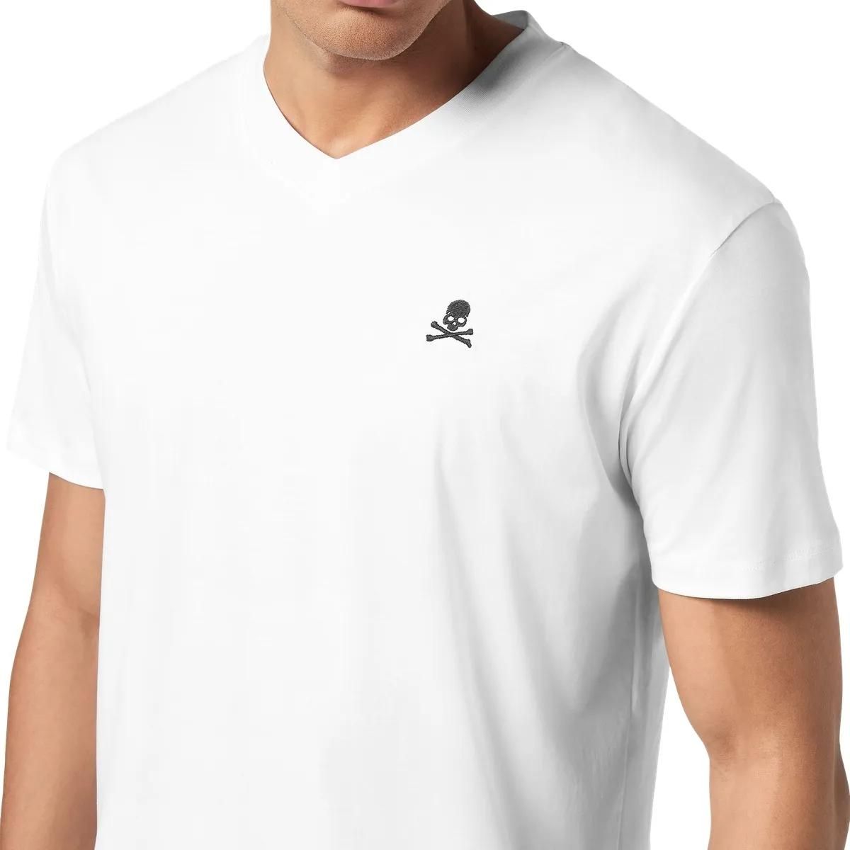 Minimalistisches Baumwoll-T-Shirt mit Totenkopfstickerei