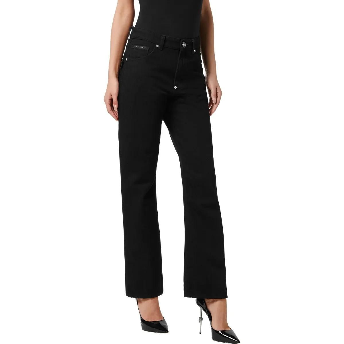 Schwarze Straight Leg Jeans aus Denim