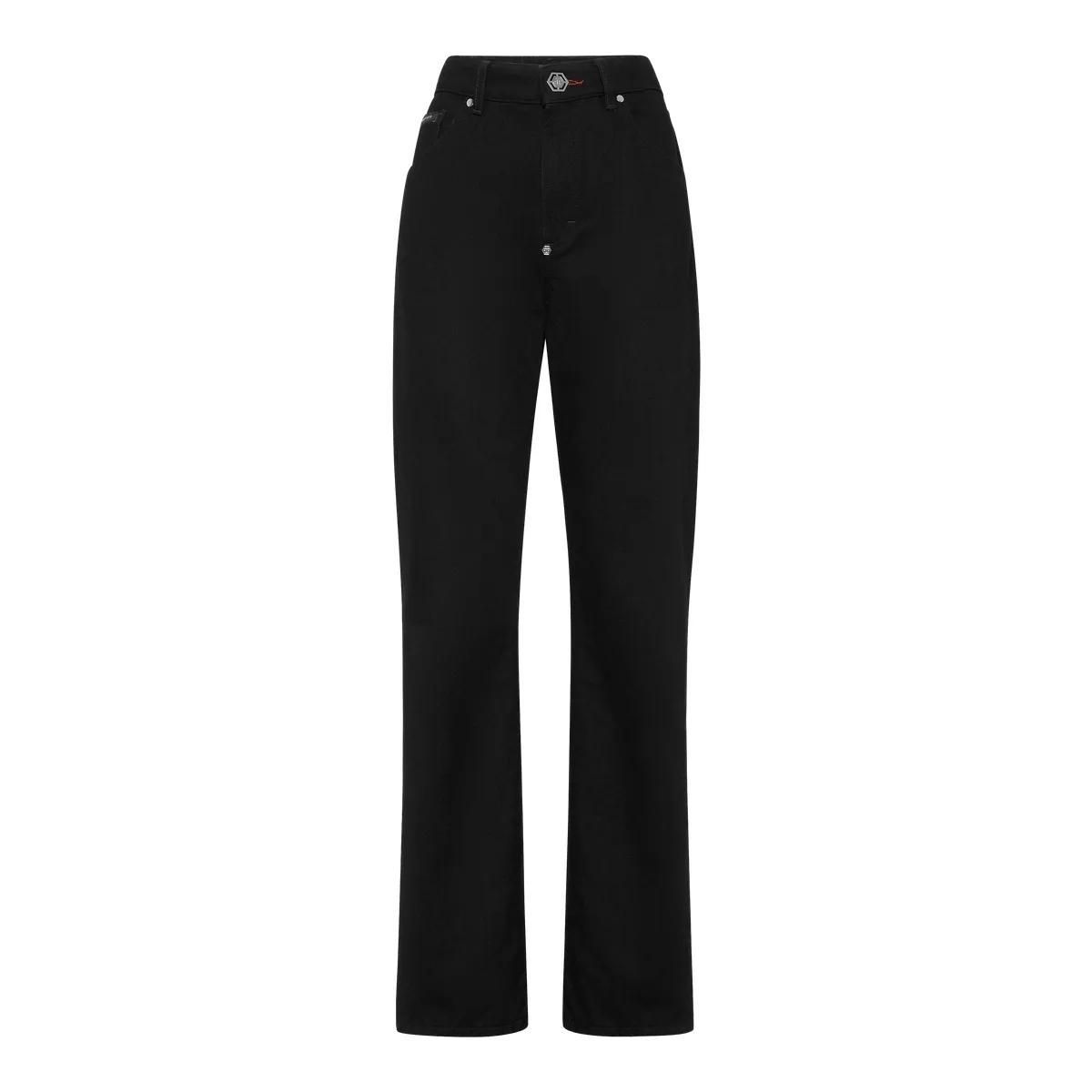 Schwarze Straight Leg Jeans aus Denim