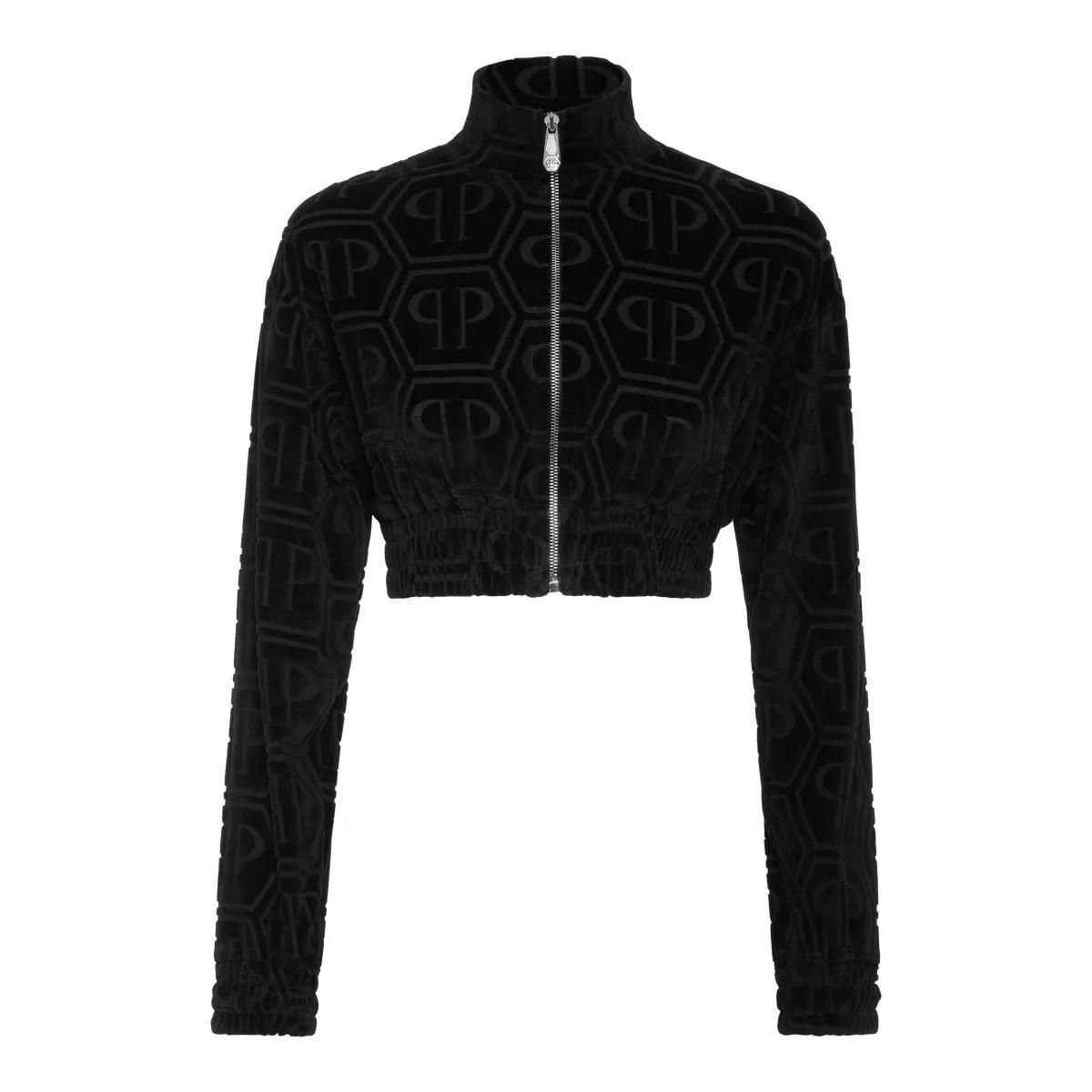 Kurze Monogramm Velours Jacke mit Reißverschluss