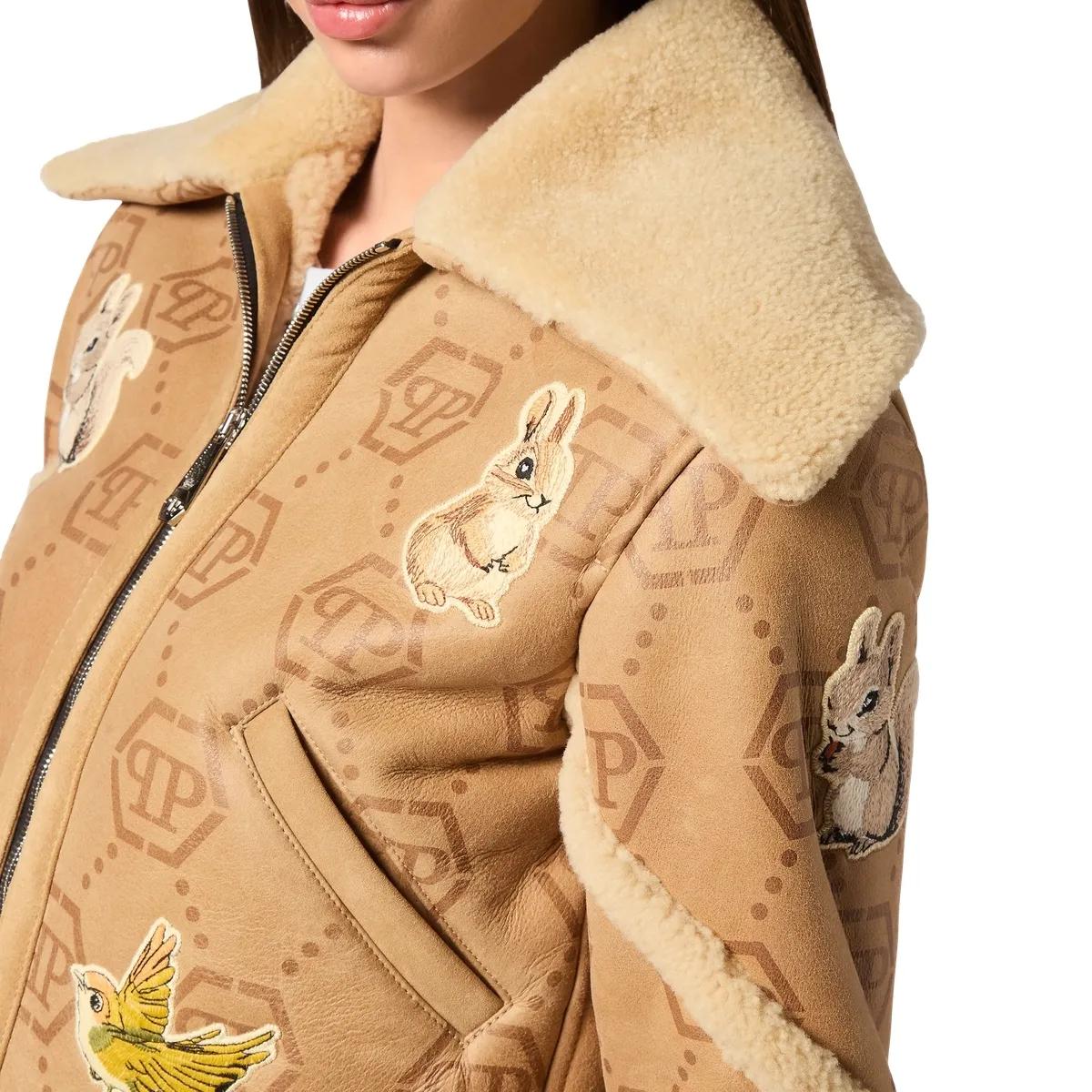 Aviator-Jacke aus Wildleder mit Shearling-Stickerei