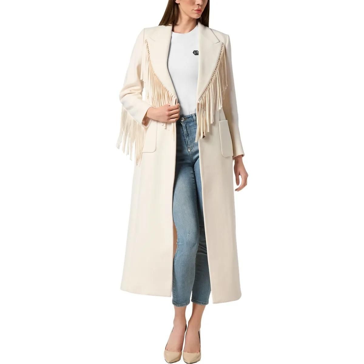 Mantel aus Wollmischung mit Fransen