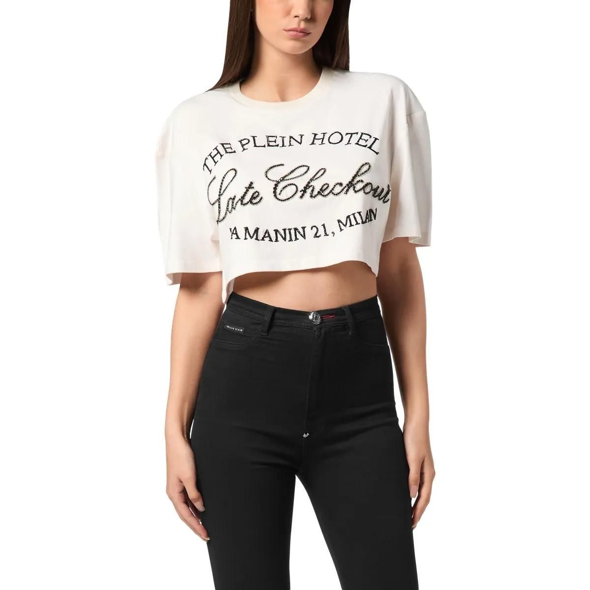 Verkürztes T-Shirt mit Logo-Verzierung