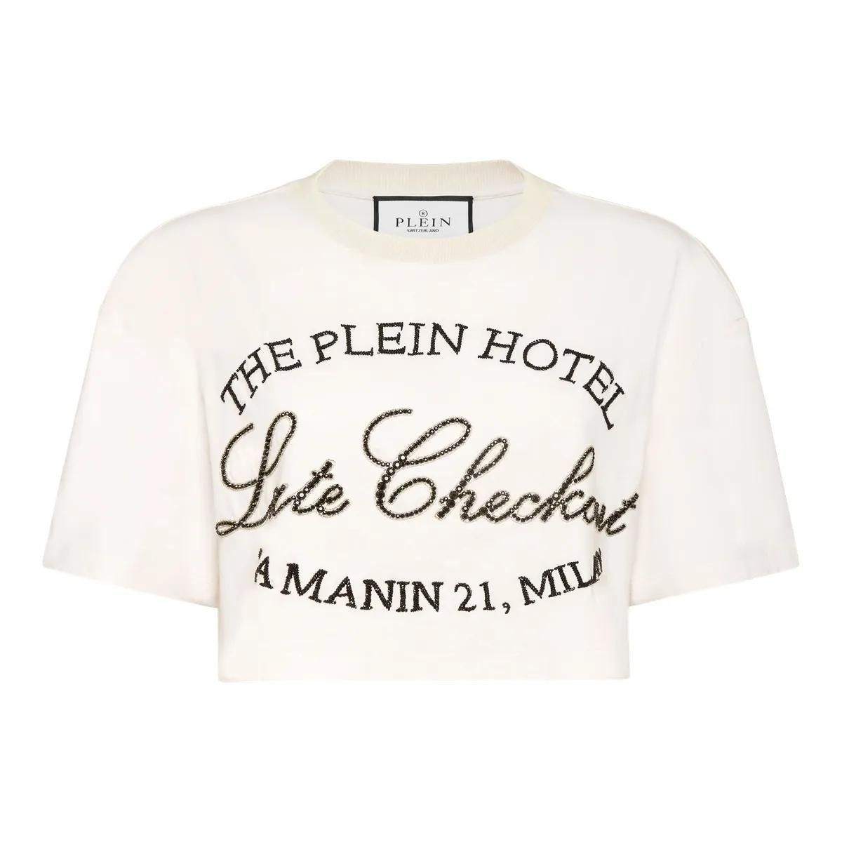 Verkürztes T-Shirt mit Logo-Verzierung