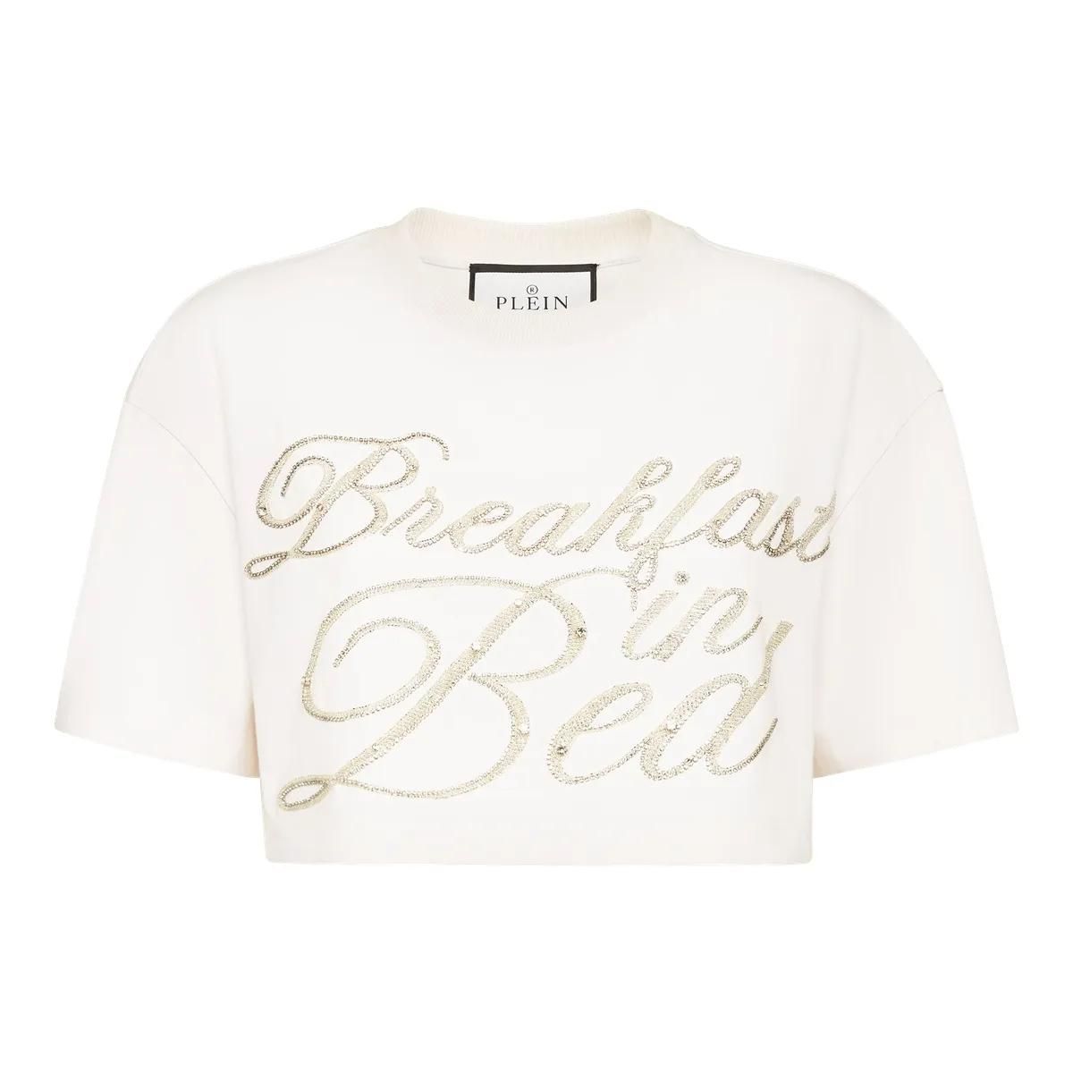 Bauchfreies Grafik-T-Shirt mit Strasssteinen