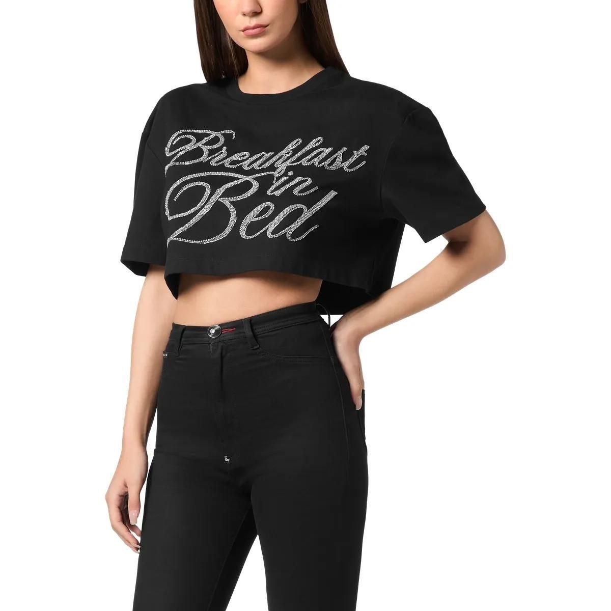 Kurzes T-Shirt mit Strassgrafik