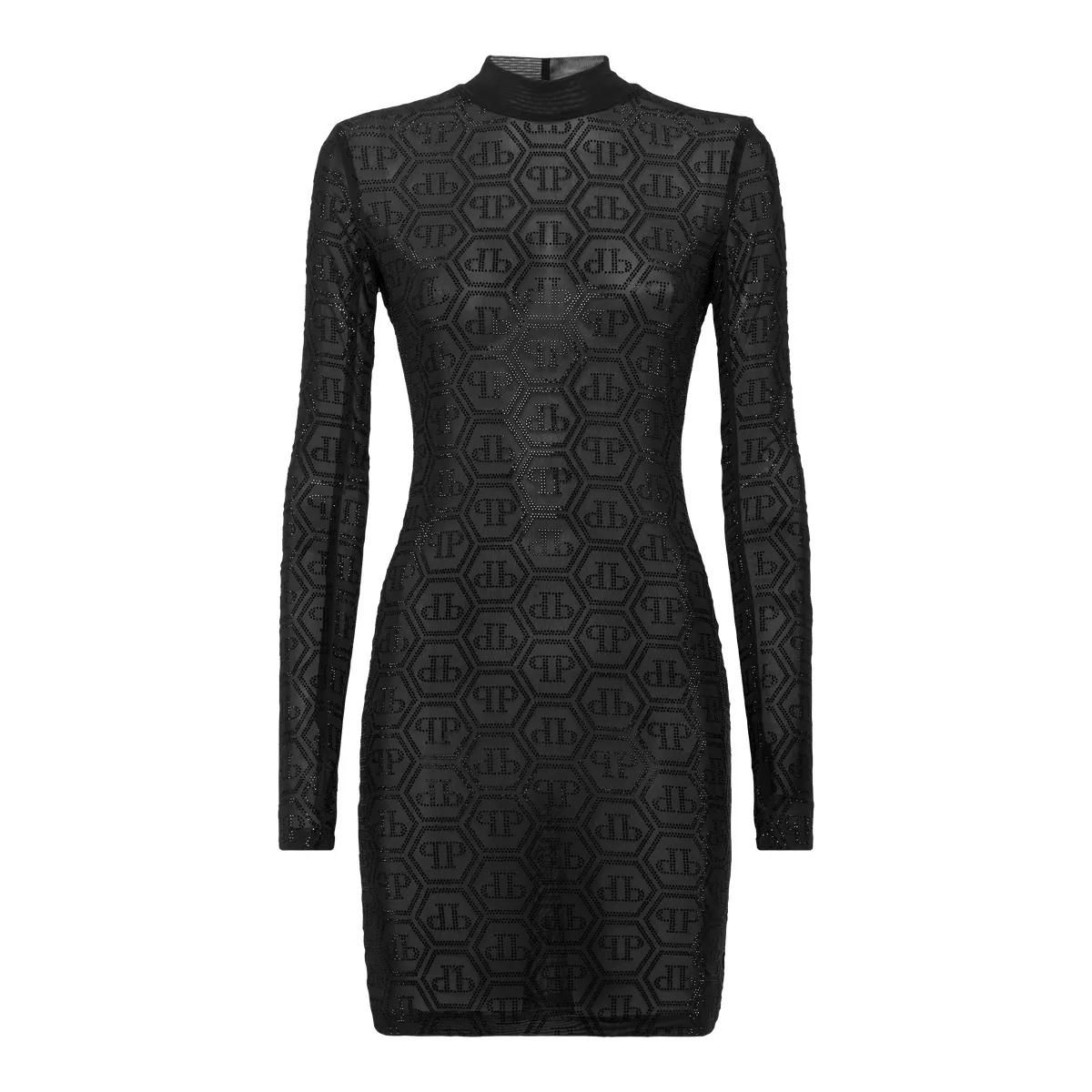 Funkelndes Monogramm Mini Kleid mit langen Ärmeln