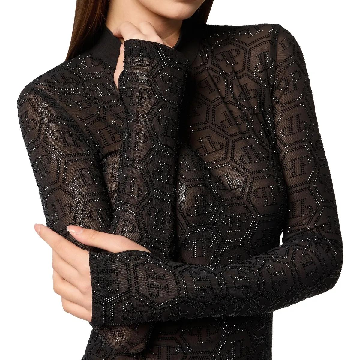 Funkelndes Monogramm Mini Kleid mit langen Ärmeln