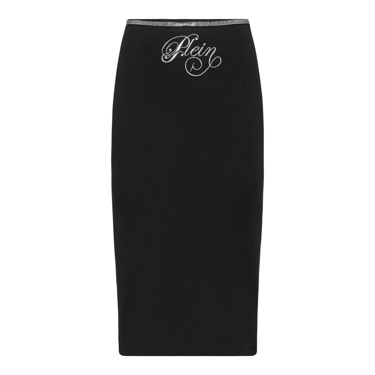 Gerippter Bleistiftrock mit Logo-Stickerei