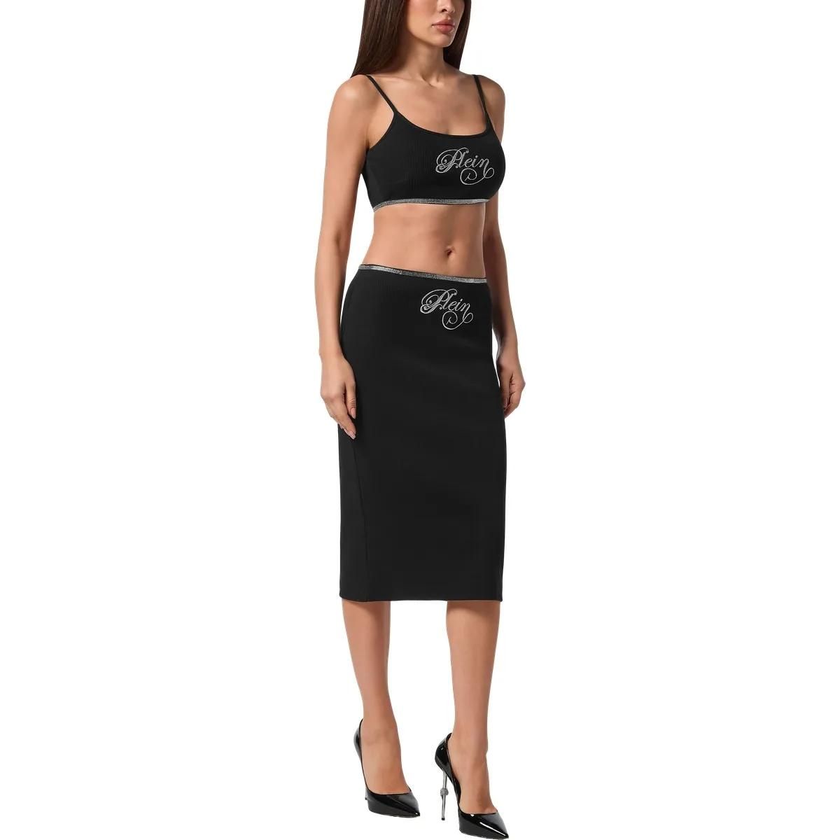 Gerippter Bleistiftrock mit Logo-Stickerei