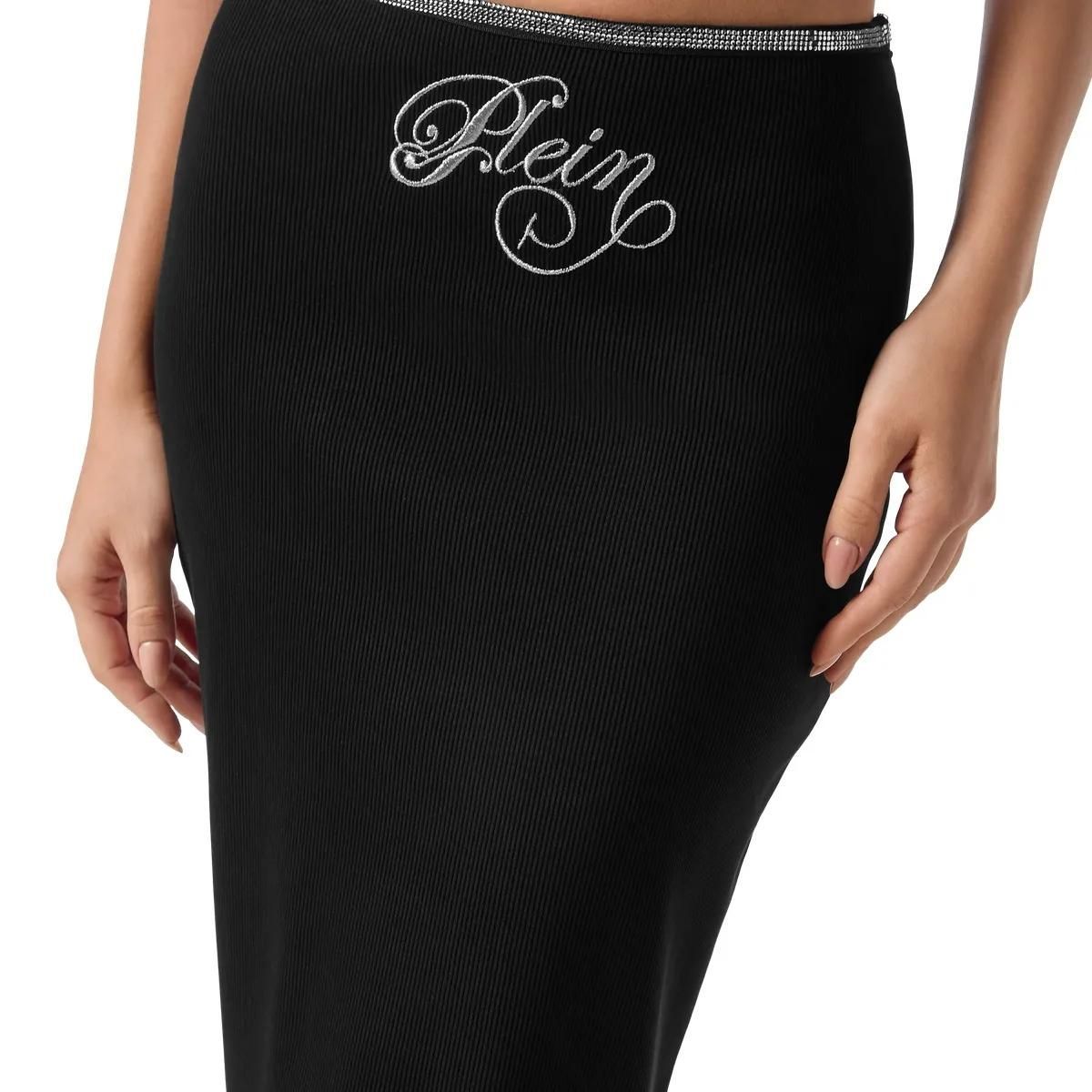 Gerippter Bleistiftrock mit Logo-Stickerei