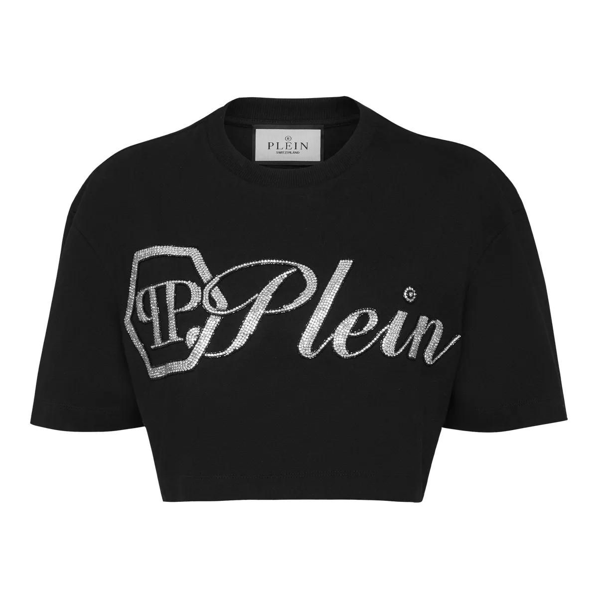 Crop-T-Shirt mit Strass-Logo