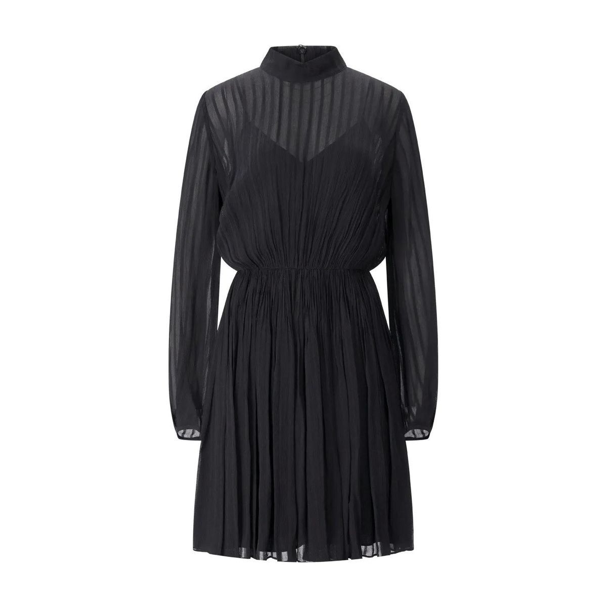 Gestreiftes, transparentes, plissiertes Minikleid