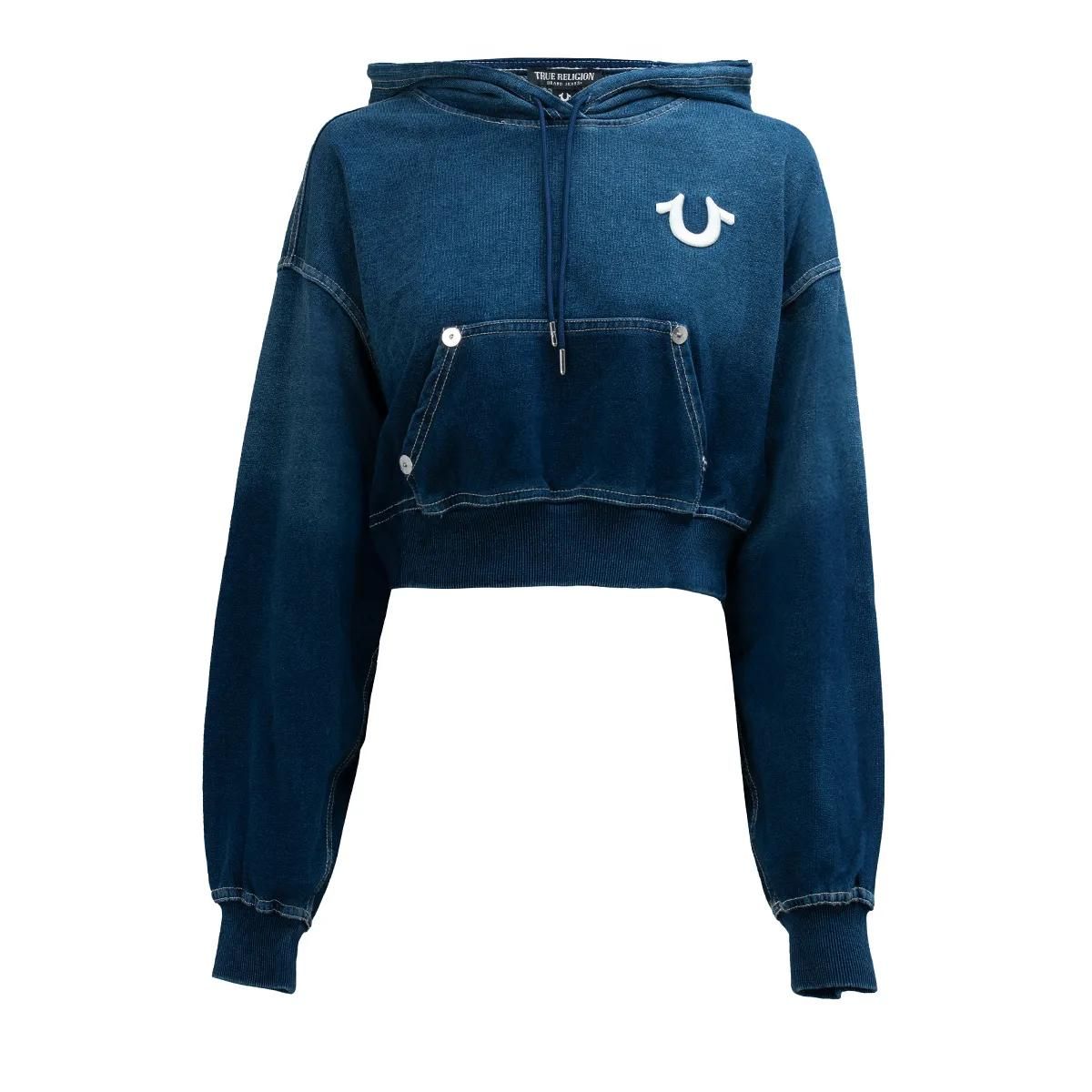 Verkürzter Denim-Hoodie mit Logo