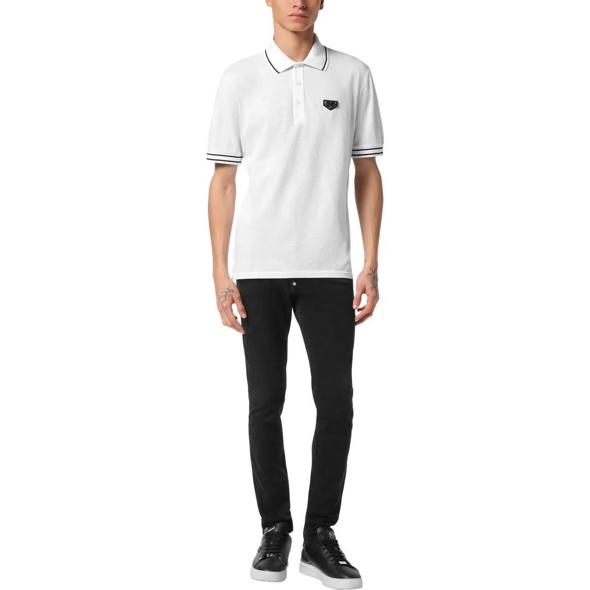 Weißes Baumwoll-Polohemd mit Jacquard-Monogramm