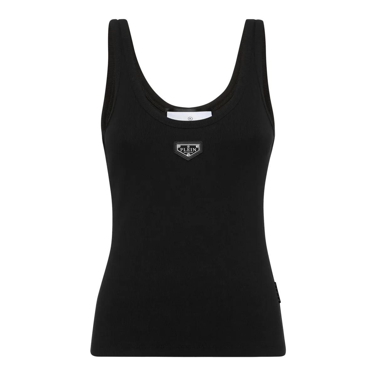 Geripptes Strick-Tanktop mit Logo