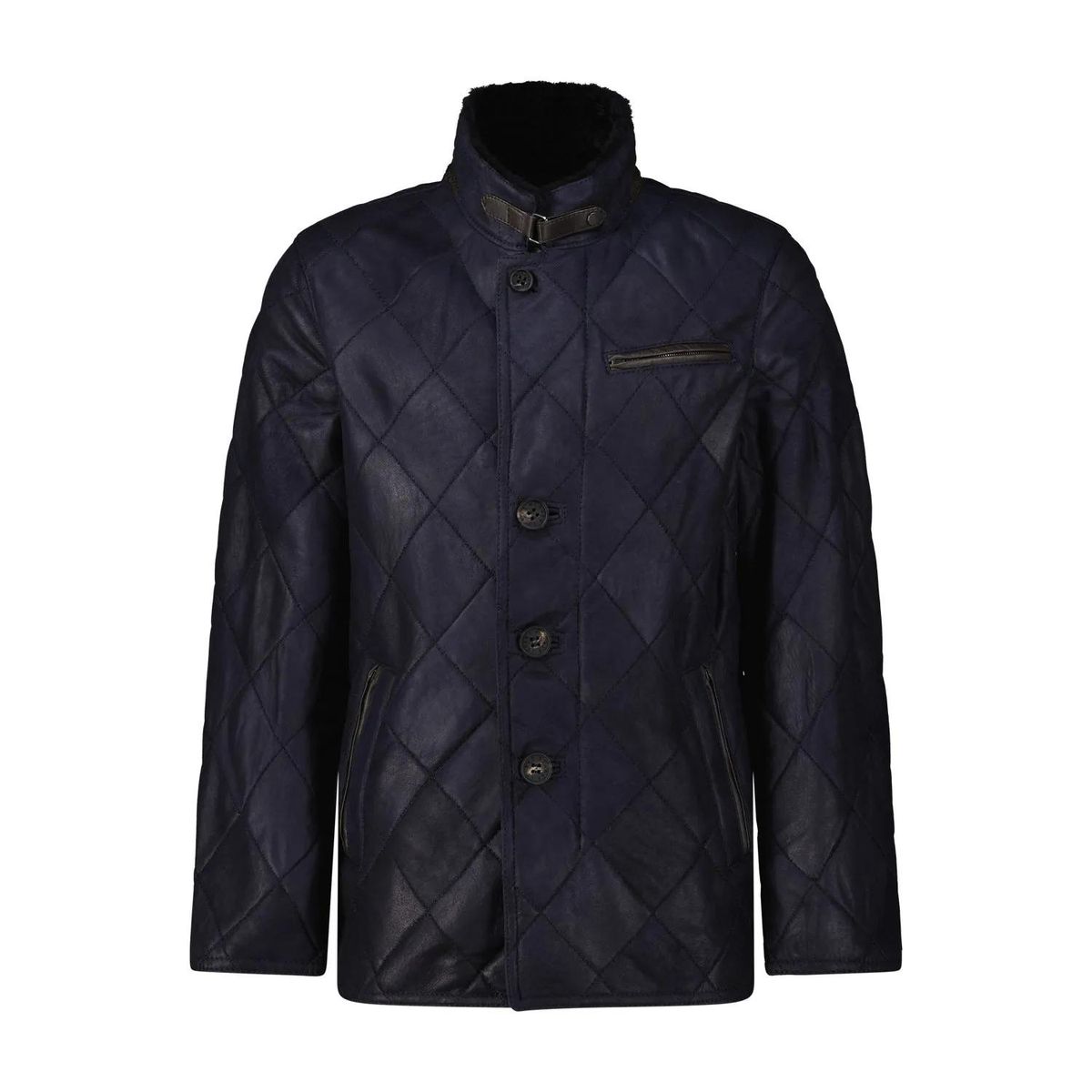 Gesteppte Lederjacke mit Shearling-Kragen