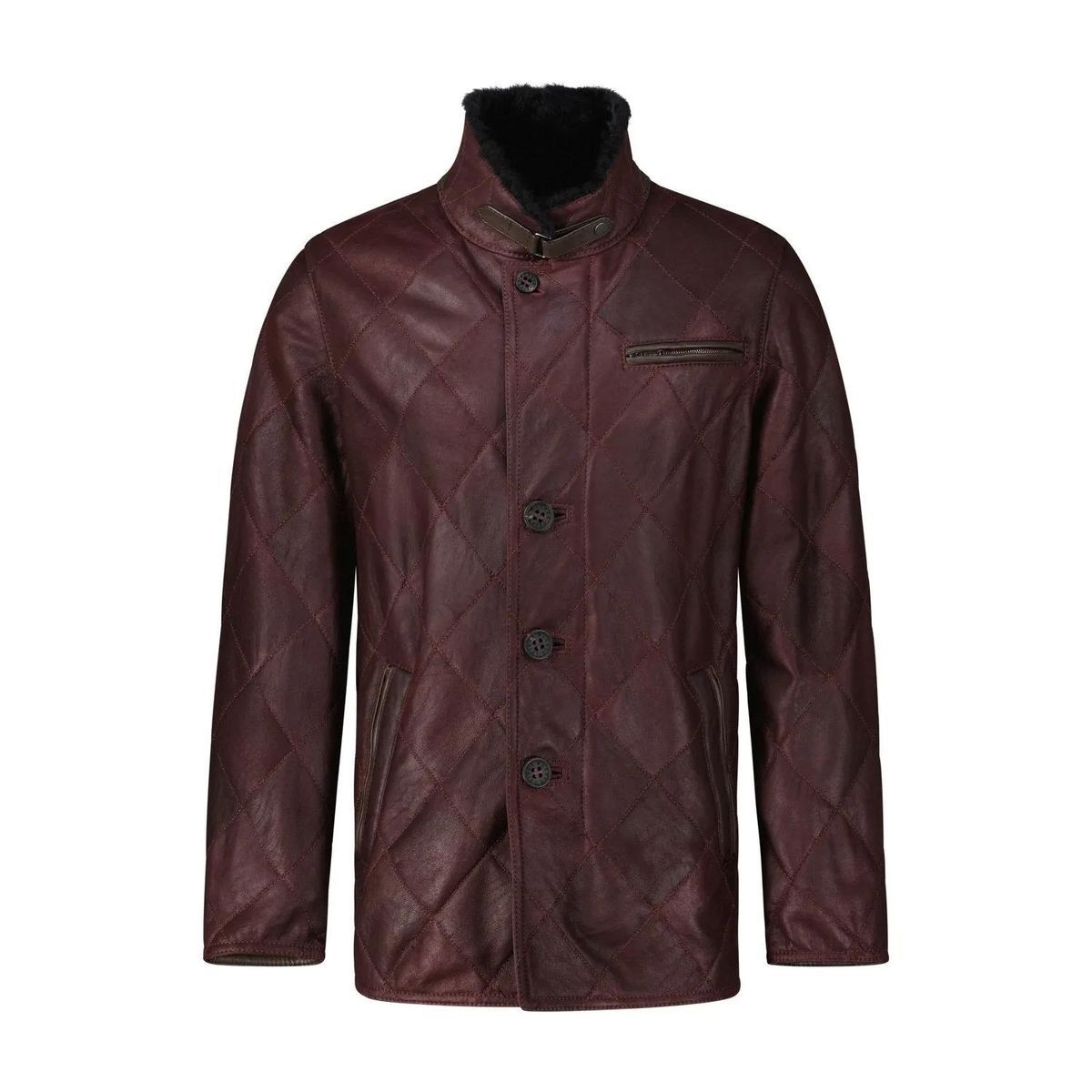 Gesteppte Lederjacke mit Shearling-Kragen