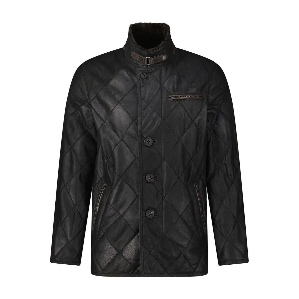 Gesteppte Lederjacke mit Shearling-Kragen