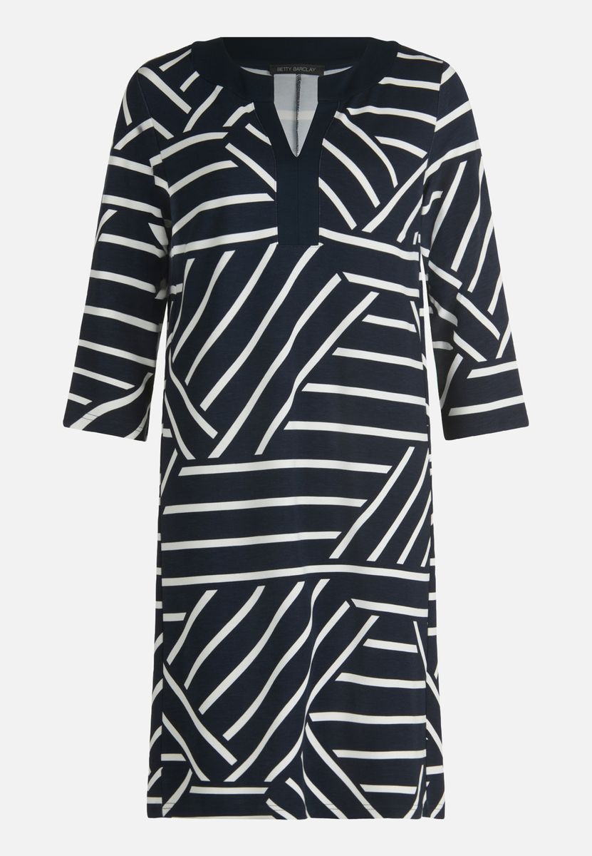 Geometrisches Jerseykleid mit Streifen, knielang