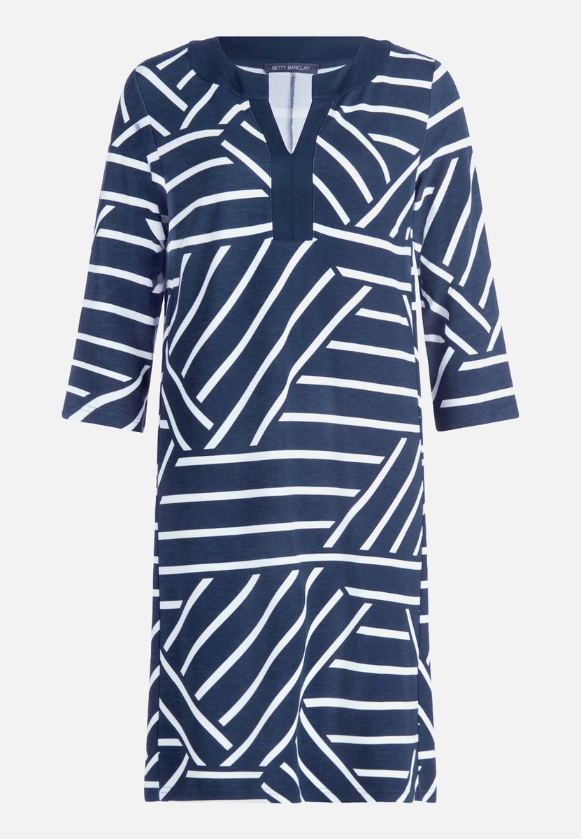 Geometrisches Jerseykleid mit Streifen, knielang