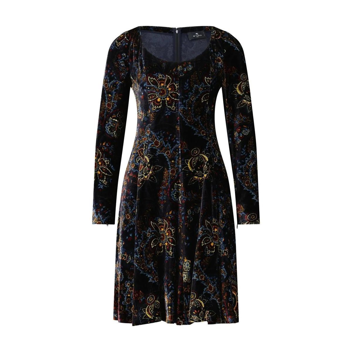Paisley Samt A-Linien Midikleid