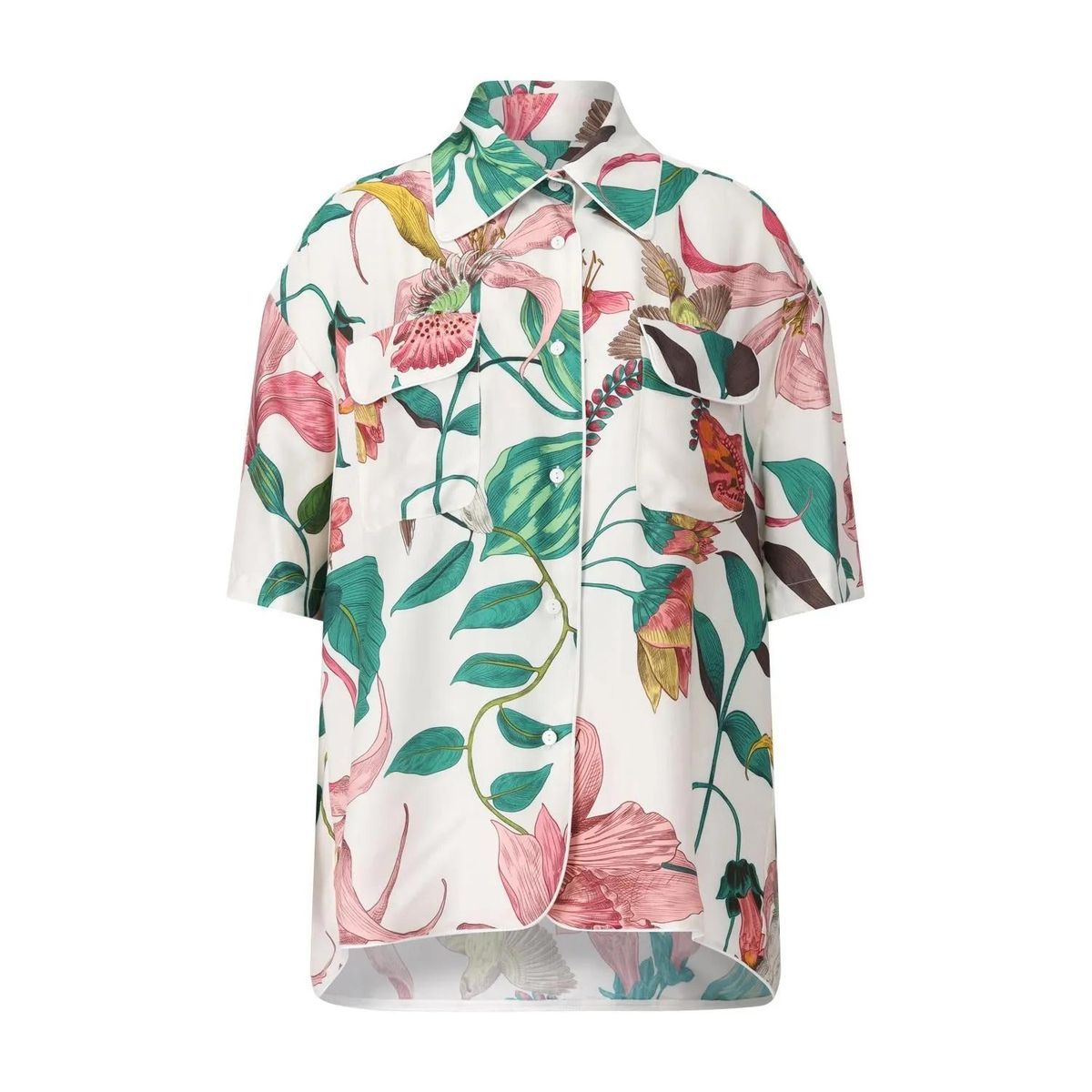 Satin-Bluse mit übergroßem Blumendruck