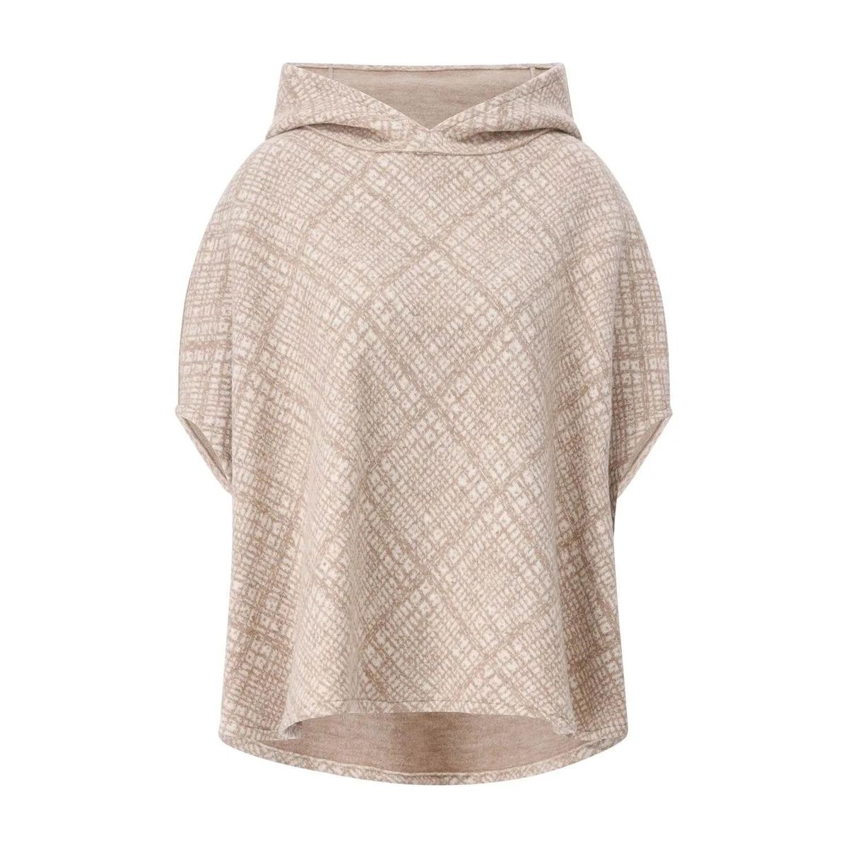 Beiger Strickponcho mit Kapuze