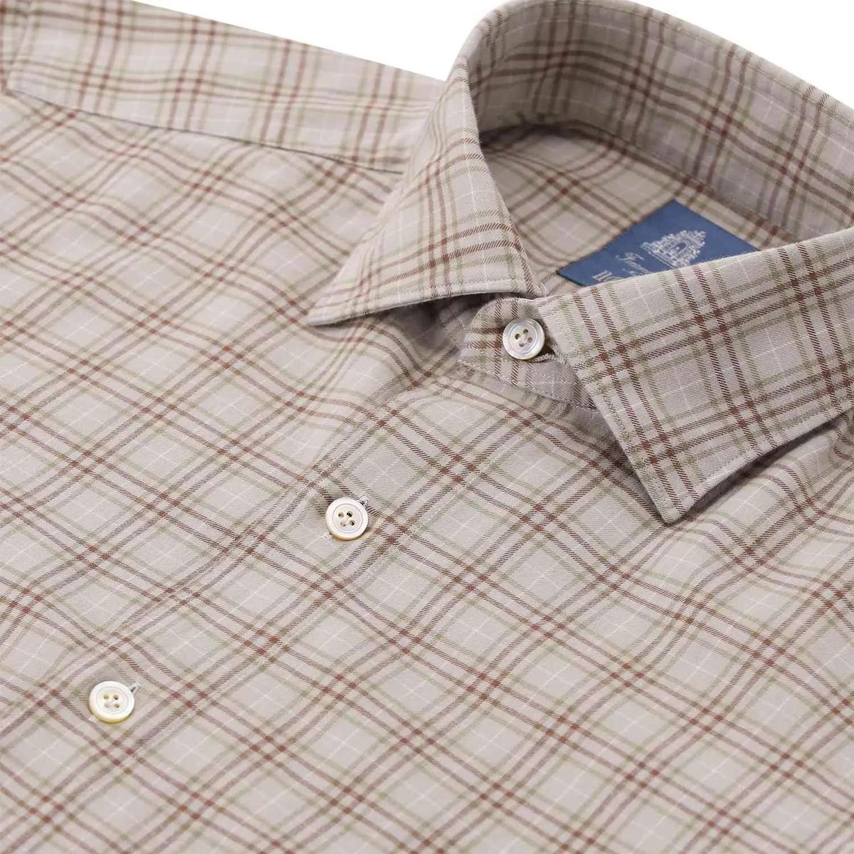 Braunes kariertes Baumwollhemd mit Knopfleiste