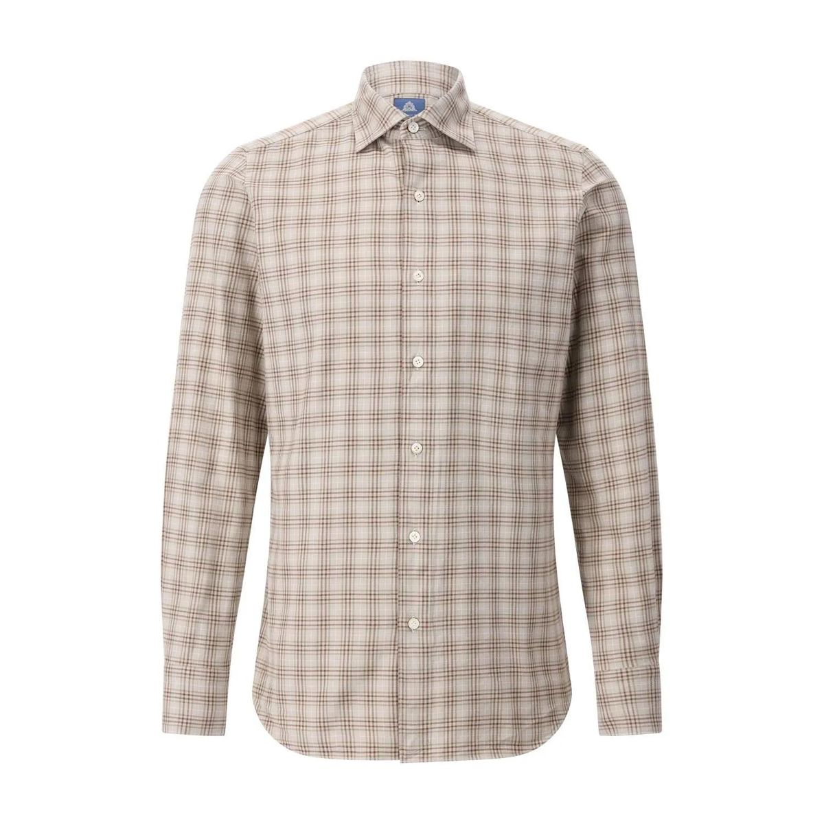 Braunes kariertes Baumwollhemd mit Knopfleiste