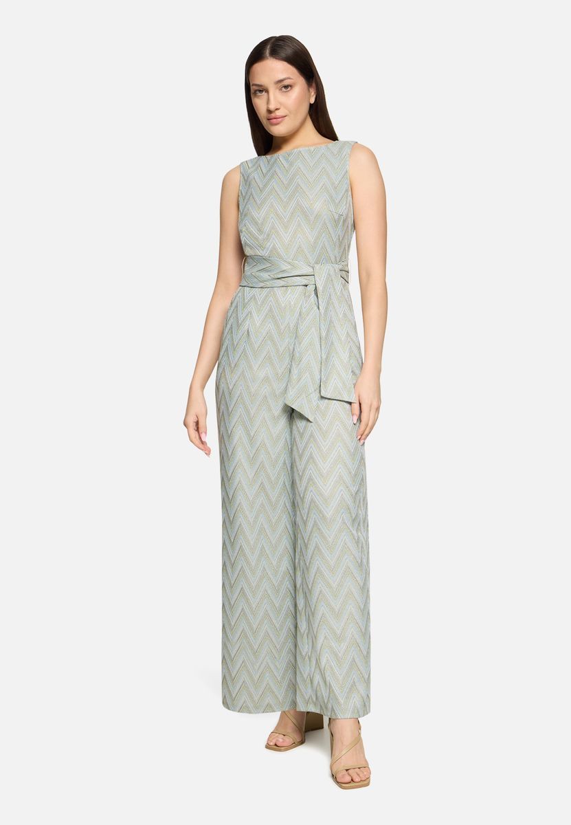 Ärmelloser Jumpsuit mit Chevron-Muster und Gürtel