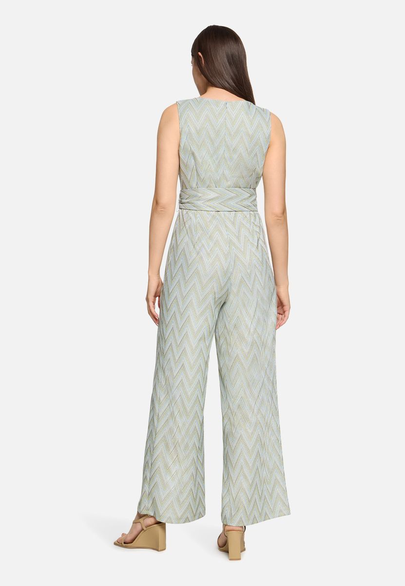 Ärmelloser Jumpsuit mit Chevron-Muster und Gürtel