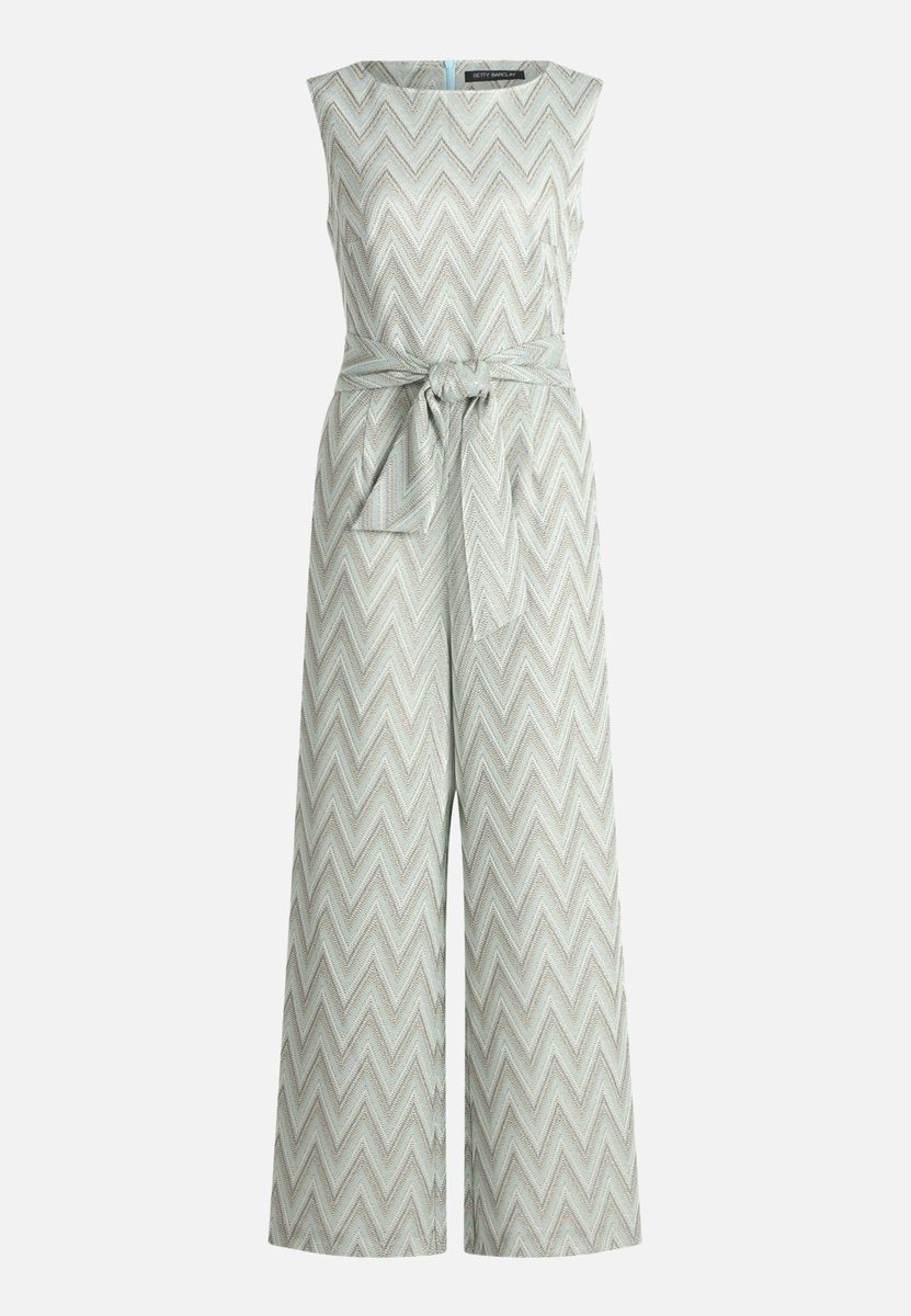Ärmelloser Jumpsuit mit Chevron-Muster und Gürtel