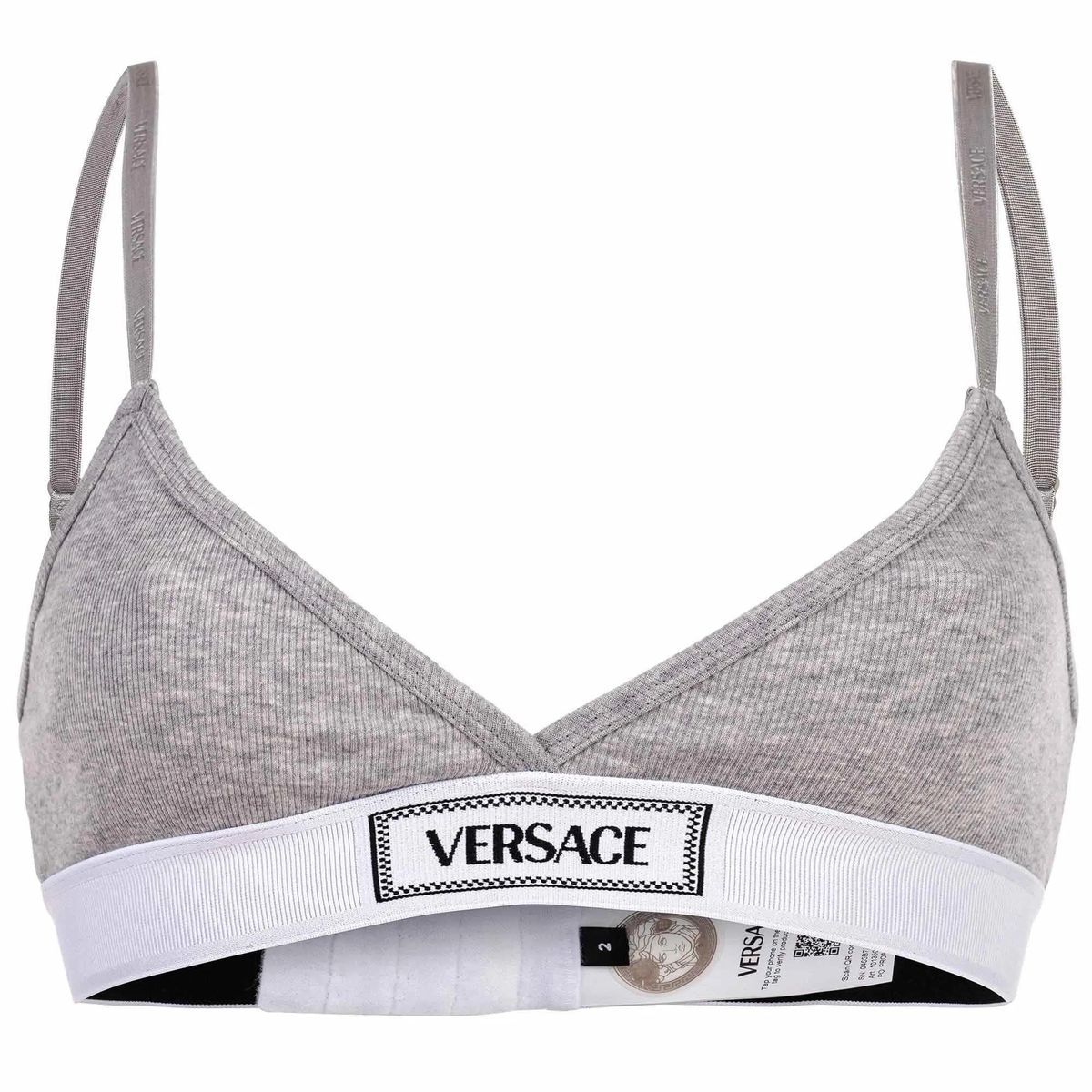 Geripptes Baumwoll-Bralette mit Logoband