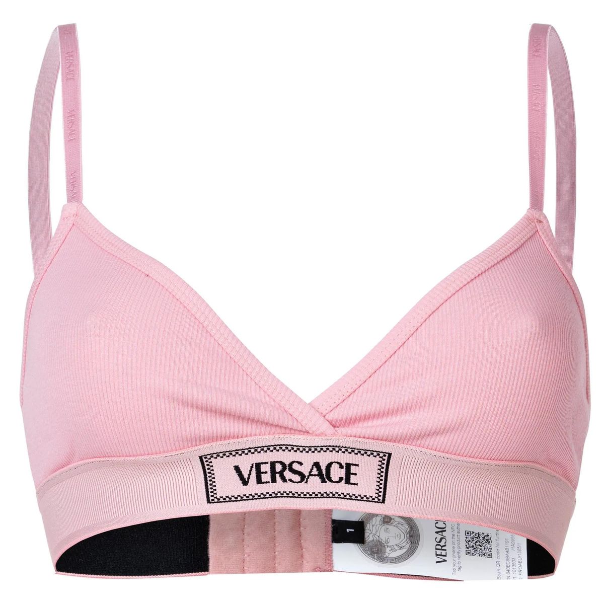Rosa geripptes Triangel-Bralette mit Logo