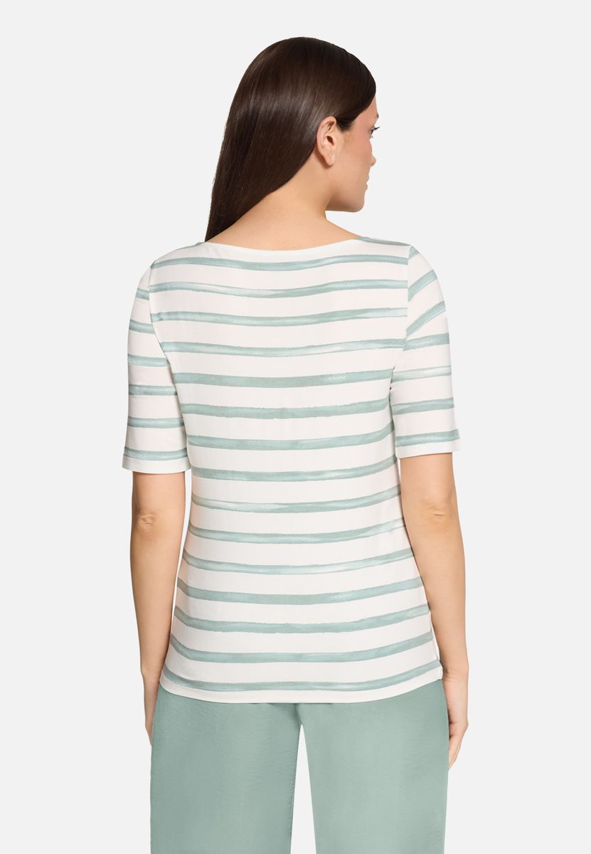 Gestreiftes Shirt mit U-Boot-Ausschnitt und Schmucksteinen