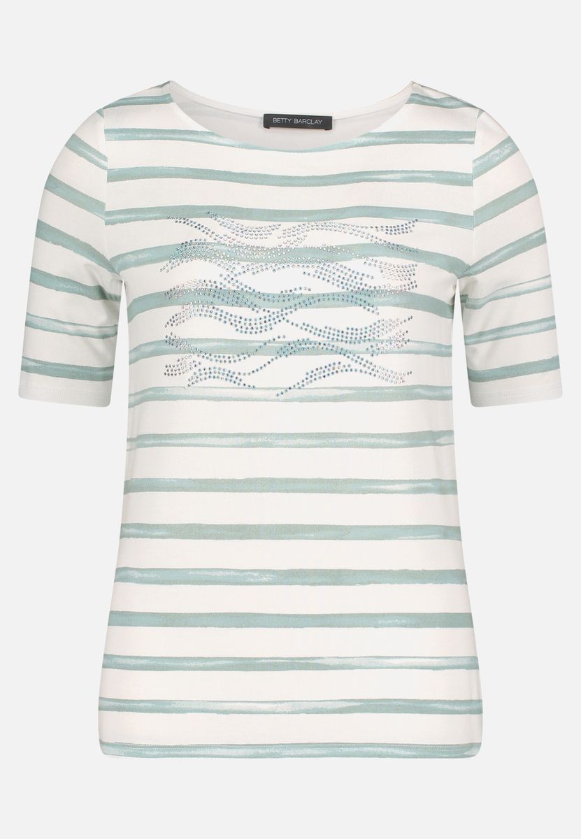 Gestreiftes Shirt mit U-Boot-Ausschnitt und Schmucksteinen