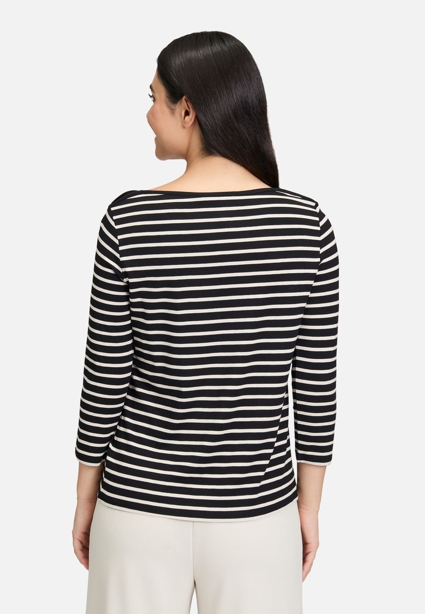 Gestreiftes Shirt mit U-Boot-Ausschnitt und Schmucksteinen