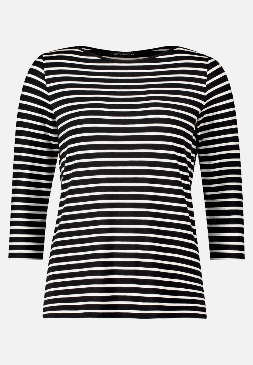 Gestreiftes Shirt mit U-Boot-Ausschnitt und Schmucksteinen