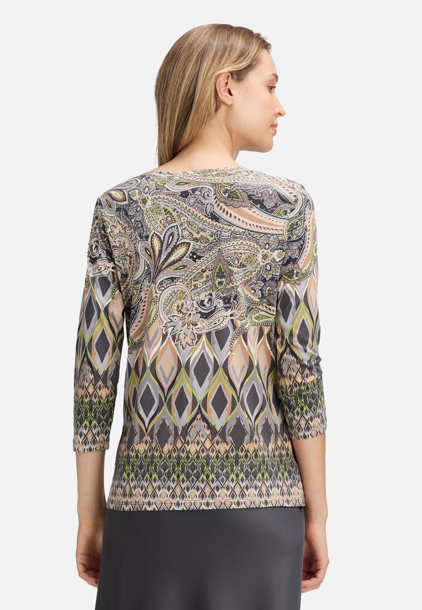 Gestreiftes Shirt mit U-Boot-Ausschnitt und Schmucksteinen