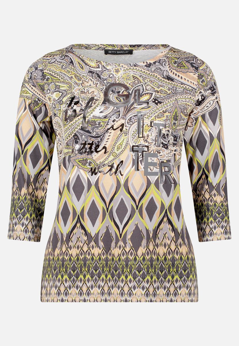 Gestreiftes Shirt mit U-Boot-Ausschnitt und Schmucksteinen