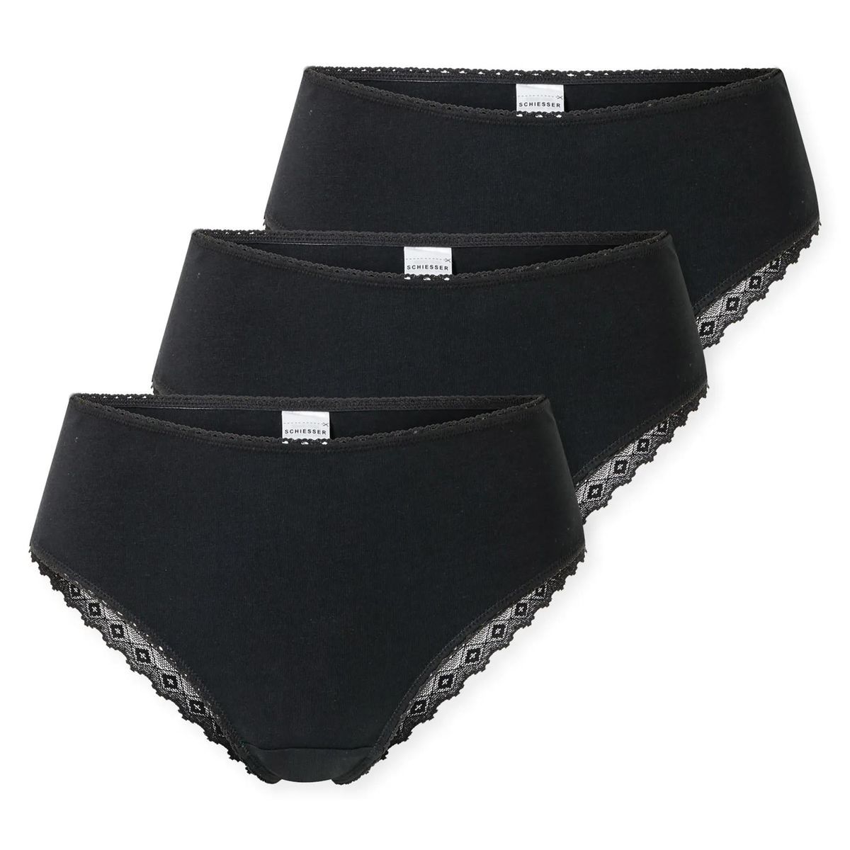 Schwarze Baumwoll-Slips mit Spitze, 3er-Pack