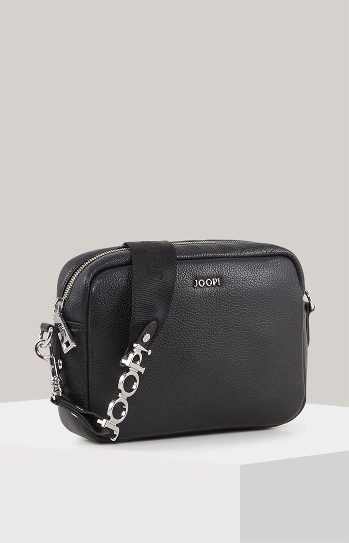 Joop! Vivace Cloe Schwarze Leder Umhängetasche mit Logo-Gurt