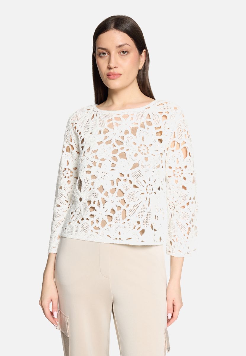 Blumen-Häkelstrick Oberteil mit U-Boot-Ausschnitt